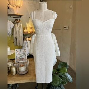 White Corset Midi Dress Anthropologie Large Knit Floral Slit & Zipper Shortened